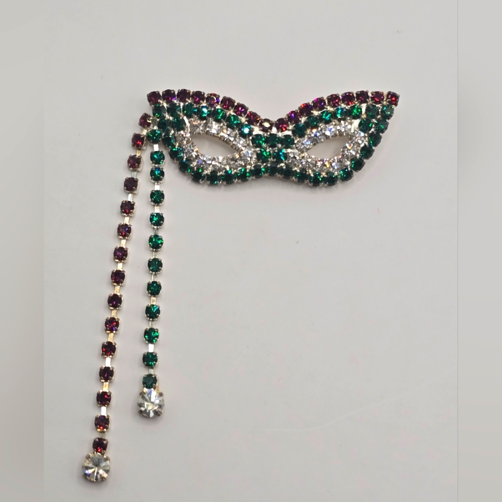 Mardi Gras Rhinestone Masquerade Mask Brooch